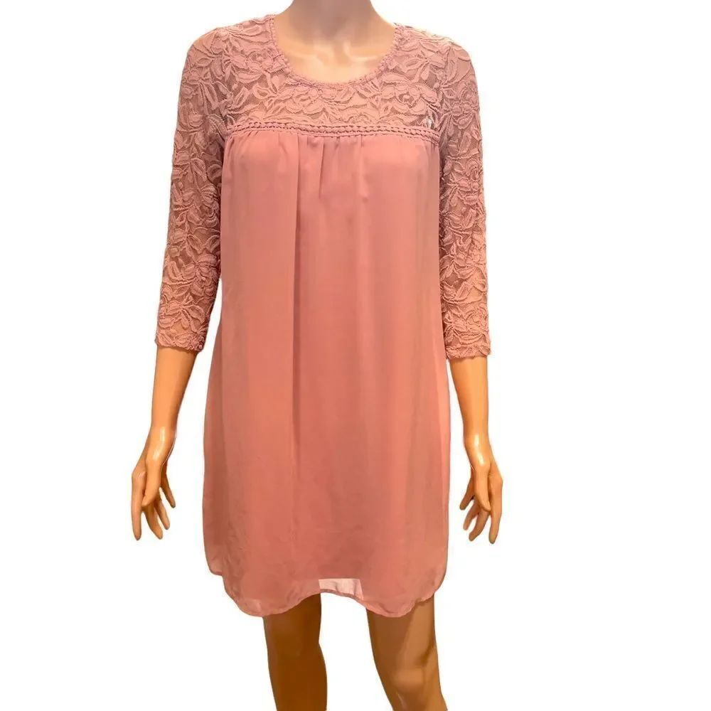 AUW Lace and Sheer 3/4 Sleeve Shift Dress Size Medium